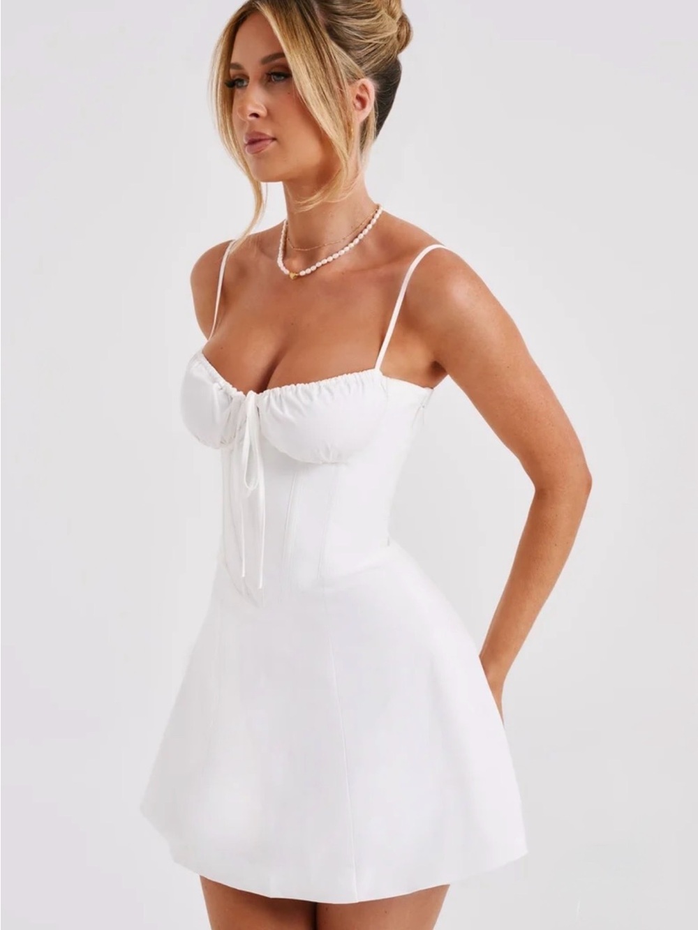 Forever 21 White Spaghetti-Strap Corset Mini Dress with Tie Front
